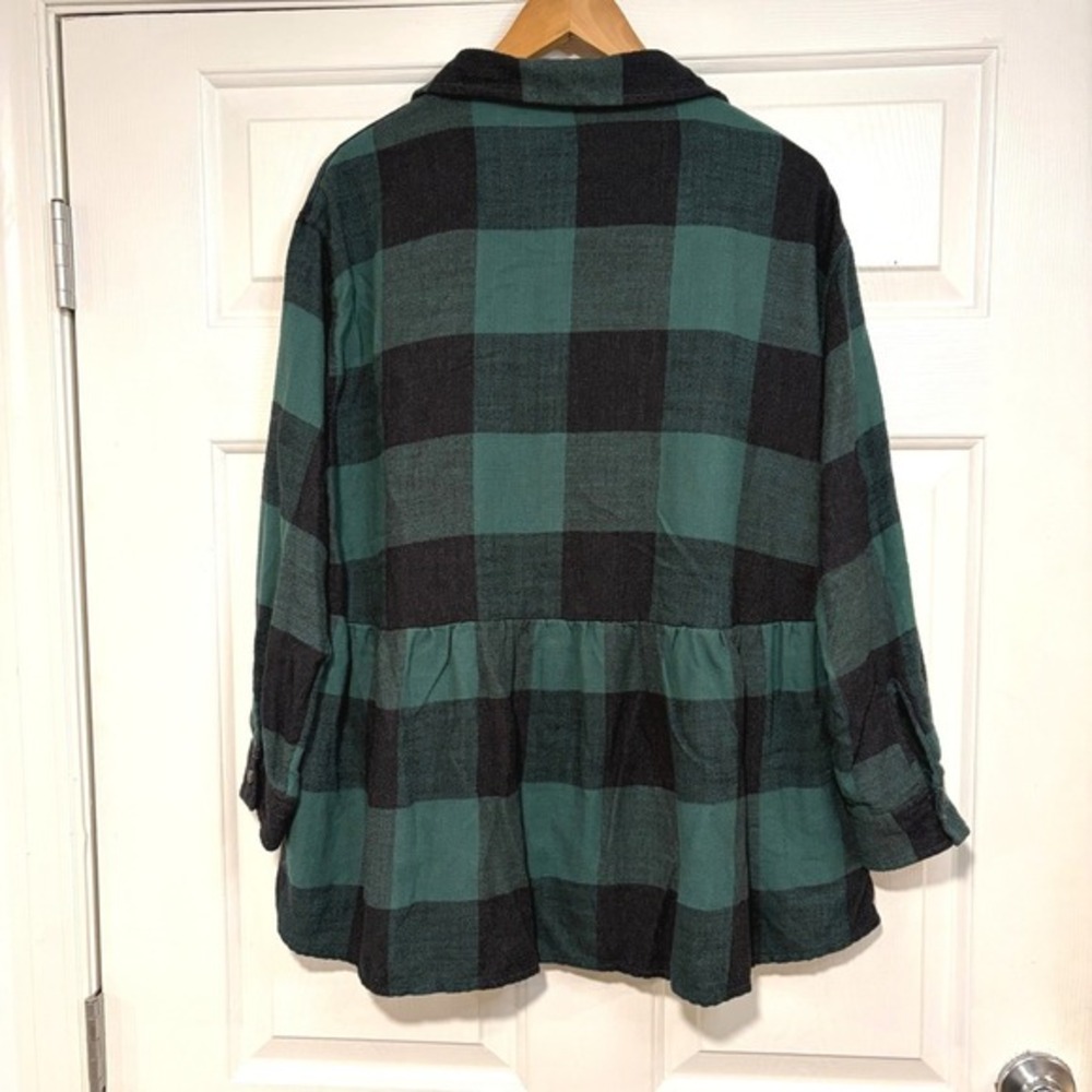 American Eagle Women M Green Plaid Oversized Tiered Babydoll Flannel Shirt Soft - Picture 4 of 7